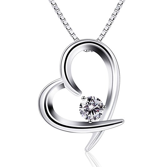 B.Catcher Women Jewelry 925 Sterling Silver Cubic Zirconia Love Heart Pendant Necklace