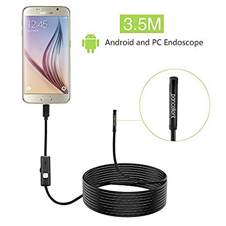 5.5mm Endoscope Pancellent Support Micro USB Android Smartphone Borescope IP67 Waterproof Inspection Camera with 3.5M Cable and 6 LED Light (Update Version)