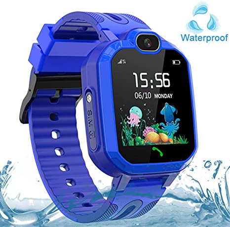Kids Smart Watch Waterproof, GPS/LBS Tracker SOS Call Smartwatch Phone for Kids 3-12 Year Old Boys Girls with Two-Way Call Touch Screen Voice Chat Game Flashlight for Birthday Christmas (Blue)