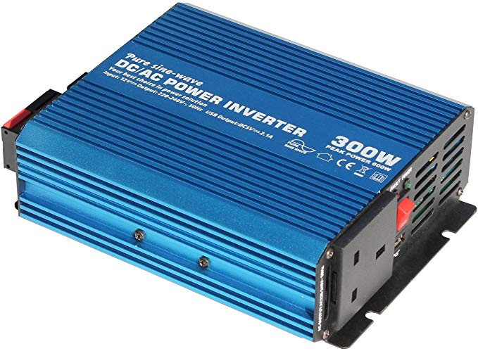 300W 12V pure sine wave power inverter 230V AC output (UK socket), with powerful USB port - for any vehicle, boat or stationary off-grid power application (300 watt 12 volt)
