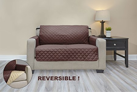 Premium Quality Reversible Couch Cover for Dogs, Kids, Pets - Sofa Slipcover Set Furniture Protector for 3 Cushion Couch, Recliner, Loveseat and Chair (Love Seat, Chocolate / Tan)