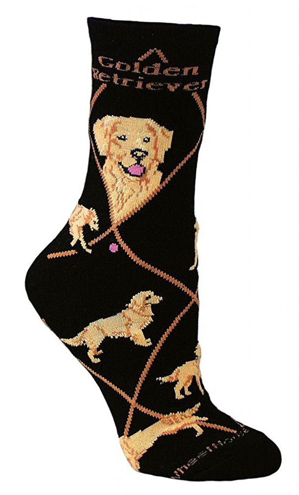Golden Retriever Dog Black Cotton Ladies Socks Black 9-11