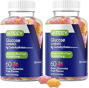 Glucose Gummies for Women, Men & Teens - 4g of Carbohydrates - Naturally Sourced, Vegan, GMO Free, Gluten Free, Gelatin Free - Tasty Chewable Fruit Flavored Pectin Gummy