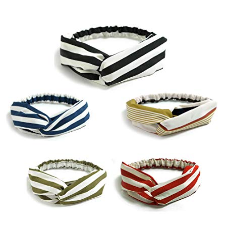 Women's Headband Cloth Stripe Type Head Wrap Hair Band 5 Pieces