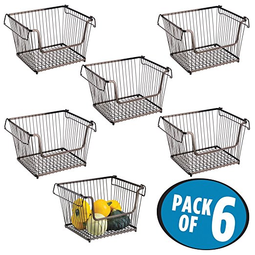 mDesign Open Wire Storage Basket for Kitchen, Pantry, Cabinet - Pack of 6, Large, Bronze