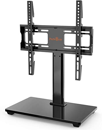 Universal Swivel TV Stand - Table Top TV Stand for 32-55 inch LCD LED TVs - Height Adjustable TV Base Stand with Tempered Glass Base & Wire Management, Holds 40 KG & Max.VESA 400x400mm