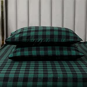 Elegant Comfort Ultra Soft 4-Piece 100% Turkish Cotton Flannel Sheet Set - Buffalo Check Plaid Flannel Sheets, Warm and Cozy Premium Quality, Deep Pocket Fitted Sheet- King, Green