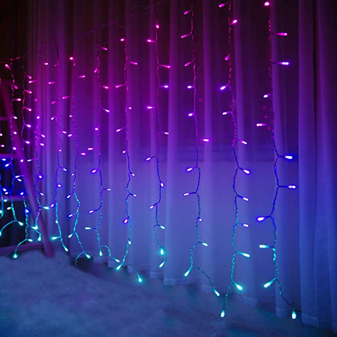 Bolylight Halloween Fairy Lights 192L LED Window Curtain String Lights for Girls Room Bedroom Outdoor Indoor Wedding Party Wall Decoration Christmas Décor (Multicolor)