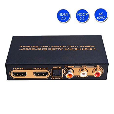 FiveHome 4K@60Hz HDMI Audio Extractor Converter SPDIF   3.5MM Output supports HDMI 2.0, HDCP 2.2, Dolby Digital/DTS Passthrough CEC, HDR, Dolby Vision, HDR