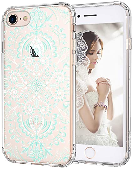 MOSNOVO iPhone SE 2020 Case, iPhone 8 Case, iPhone 7 Case, Aqua and White Mandala Printed Clear Design Transparent Plastic Back Case with TPU Bumper Case Cover for iPhone 7 / iPhone 8 / iPhone SE 2020