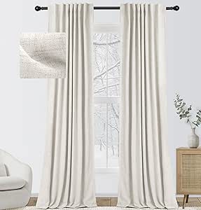 INOVADAY 100% Blackout Curtains for Bedroom 84 Inches Long 2 Panels Set, Back Tab/Rod Pocket Faux Linen Blackout Curtains, Thermal Insulated Darkening Drapes for Living Room, 52''W x 84''L, Beige