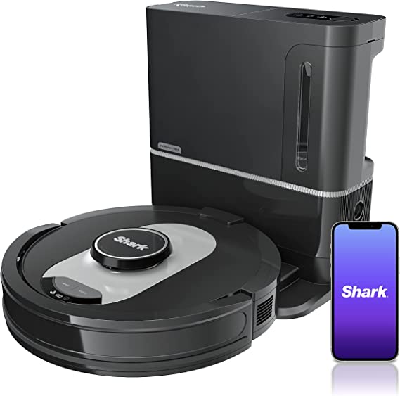 Shark AI Ultra Robot Vacuum, with Matrix Clean, Home Mapping, 60-Day Capacity HEPA Bagless Self Empty Base, CleanEdge Technology, Perfect for Pet Hair, WiFi, Works with Alexa, Black/Silver (RV2502AE)