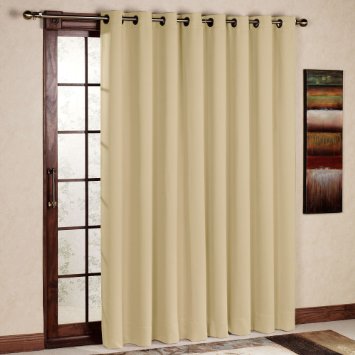 RHF Wide Thermal Blackout Patio door Curtain Panel, Sliding door insulated curtains,Extra Wide curtains:100W by 84L Inches-Beige