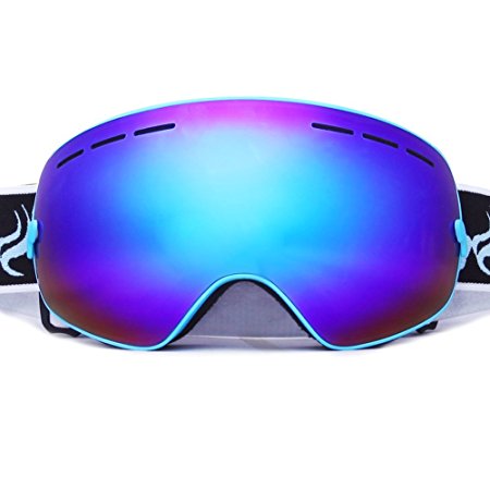 Evangel Unisex Outdoor Windproof Dustproof Ski Goggles Double Lens Anti-fog Big Spherical Professional Ski Glasses Mirror Multicolor Snow Goggles (Frame Blue)