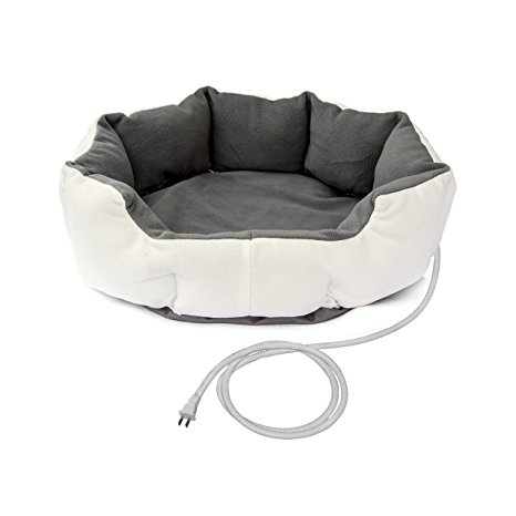 ALEKO PHBED17S Warm Soft White Gray Heated Pet Bed Indoor Thermo-Pad Crate Padded Bed For Dogs and Cats 19 X 19 X 7Inches