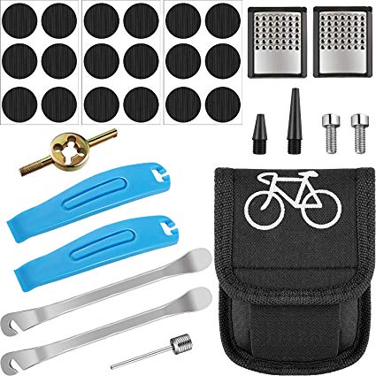 Mudder Bicycle Repair Kit Tire Puncture Repair Tool Bicycle Tire Patch Levers Rasp Tool with Bag for Inflatable Inner Tubes in Road