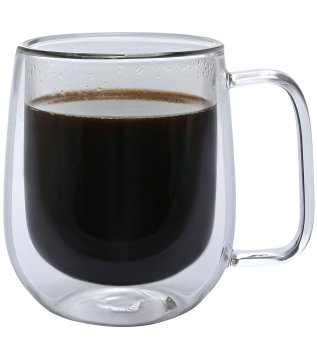 Huada Handmade Double-Wall Glass Coffee Mugs Insulated Espresso Cups with Large Handle, 10 Oz