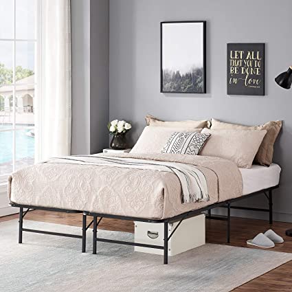 VECELO 14 Inch Foldable Metal Platform Bed Frame, Tool-Free Assembly/Box Spring Replacement/Quiet Noise Free-Queen, Black