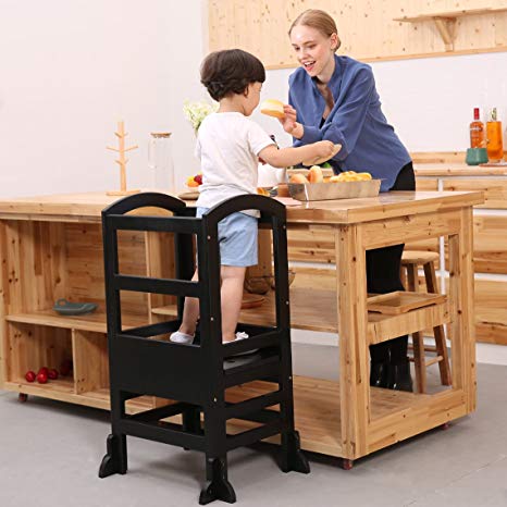 SDADI-Kids Kitchen Step Stool Tower, Adjustable Height Toddler Learning Stool,CPSC Certified, Black