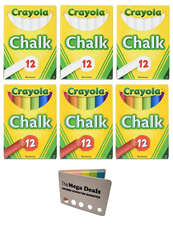 Crayola Non-Toxic White Chalk(12 ct Box) and Colored Chalk(12 ct Box) 6 Pack Bundle