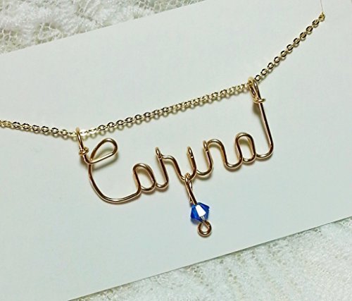 Personalized Name Necklace with or without Crystal Birthstone 14 Kt. Gold Filled Handmade - 18 inch chain FREE SHIPPING