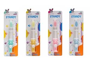 Adore Standy Kids Toothbrush with Soft Bristles and Safety (Teddy Multi,Pack of 5)