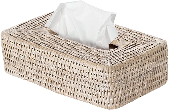 Kouboo La Jolla Rattan Rectangular, White Wash Tissue Box Cover