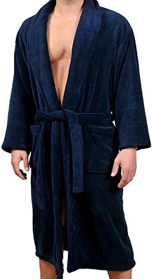 Wanted Men's Lounge Bathrobe Plush Micro Fleece with Front Pockets