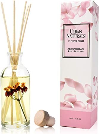 Urban Naturals Flower Shop Reed Diffuser Gift Set | Violets, Daisies, Hyacinth & Rose Fragrance Notes | Real Flower Inside The Bottle! Made in The USA | Great Gift for Mom