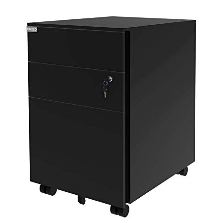 AIMEZO Metal Solid Steel 3 Sliding Drawer Pedestal File Storage Mobile File Cabinet with Lock Key and 5 Rolling Casters