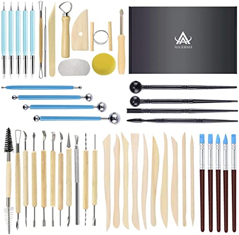 Augernis Pottery Sculpting Tools, 48PCS Polymer Clay Tools Set for Ceramics Modeling, Carving and Kids AfterSchool Pottery Classes Club Children Students