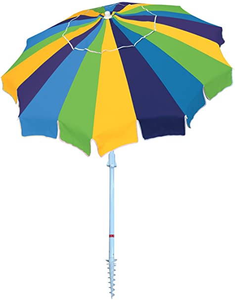 Rio Beach 7' Beach Umbrella with Integrated Sand Anchor, Multi Stripe