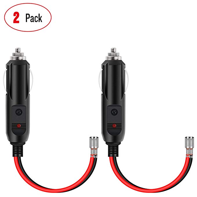 Nilight 10028W 2 Pack Cigarette Lighter Male Plug with Leads 10Amp Fuse with LED Light Car Replacement Cigar Male Socket Plug Extension Cable,2 Year Warranty