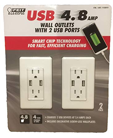 Feit Electric 2-Pack Tamper Resistant Wall Outlet 120V, with (2) USB Ports 4.8 amp