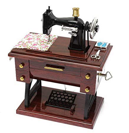 MAYMII Vintage Mini Sewing Machine Style Plastic Music Box Table Desk Decoration Toy Gift for Kid Children