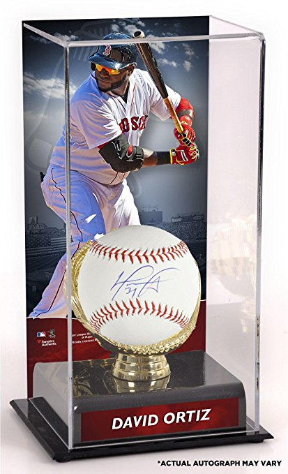 David Ortiz Boston Red Sox Autographed Baseball and Gold Glove Display Case with Image - Autographed Baseballs