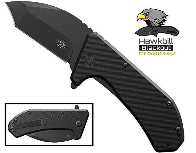 Off-Grid Knives - Hawkbill Hybrid EDC Assisted Folding Knife - Satin & Blackout Editions - Cryo Japanese AUS-8 Blade & Titanium Nitride, G10 Handle, Tip-Up Left or Right Hand Deep Pocket Carry
