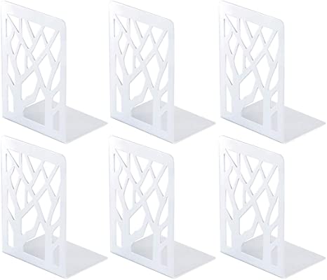 Book Ends, Bookends Heavy Duty, INNÔPLUS Book End Holder for Shelves, Metal Bookend (White 3 Pair) for Office and School, Decorative Tree Unique Design Book Stopper for Gift, Book Binder and Dividers