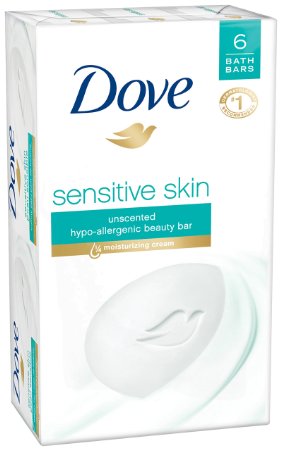 Sensitive Skin Unscented Moisturizing Cream Beauty Bar by Dove, 6 Count