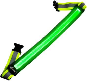 LED Reflective Belt - USB Rechargeable - High Visibility Gear for Running, Walking & Cycling - Fits Women, Men & Kids - Fully Adjustable & Lightweight - Safer Than a Reflective Vest - Green, Red, Blue
