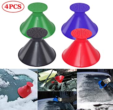 Leaflai Ice Scrapers Windshield Magic Cone-Shaped Round Ice Scraper Breakers for Car Snow Scrapers Magic Funnel Snow Removal Shovels 2 and 1 Tool 4 Colors