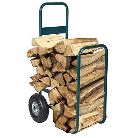 Dporticus Rolling Wheeled Firewood Log Cart Portable Log Rack with Wheels for Backyard Patio Garden Green (Small)