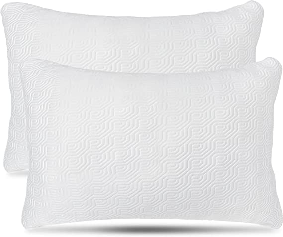 Elif Home Goods 2 Pack Queen Size Bamboo Pillow, Memory Foam Pillows for Sleeping, Adjustable Bamboo Pillow Set for Back, Stomach, Side Sleeper - Washable and Removable Case, Queen (Pack of 2)