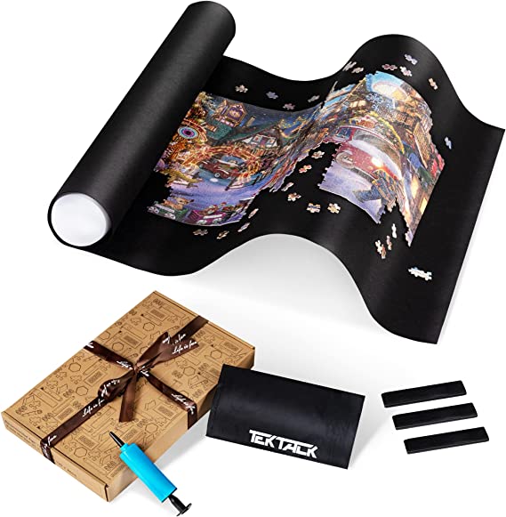 Tektalk Higher-Capacity Design, Jigsaw Puzzle Roll-up Mat in Delicate Packaging Box with Hand Pump, Storage Bag, 3 Elastic Bands, for Saving and Storing for 2000, 1500, 1000, 500 Jigsaw Puzzle Pieces