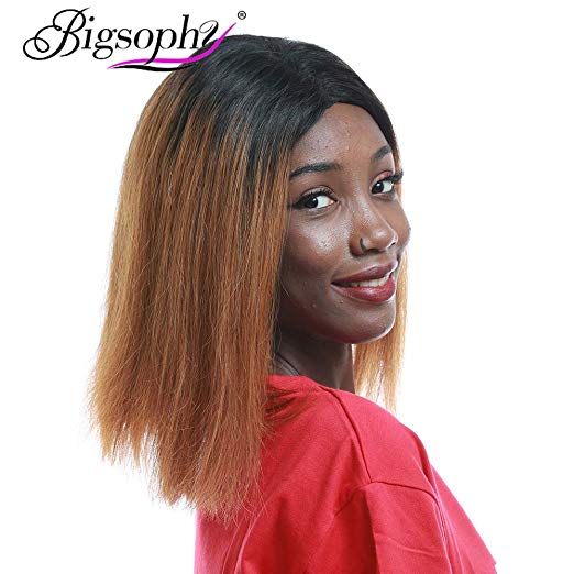 Bigsophy Lace Front Wigs Bob Short 13x6 Virgin Wigs Remy Wigs Short 1B30 Color For Women Human Hair Brazilian Wigs (150% Density 10 Inch)