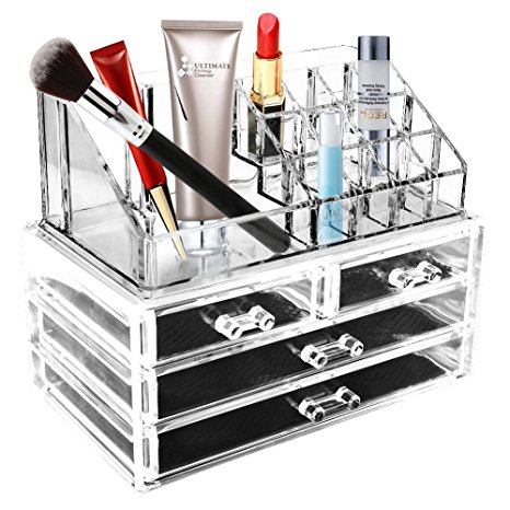 Amzdeal Makeup Organizer Clear Makeup Storage Cosmetic Organizer Cosmetic Drawer Makeup Storage Rack Jewellery Box Case (Style 2)