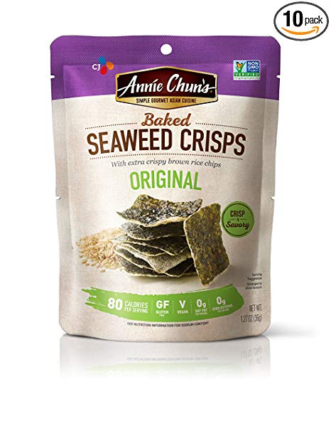 Annie Chun's Baked Seaweed Crisps, Original Flavor, Non-GMO, 1.27-ounce (10-Pack), Thin & Crispy Chips