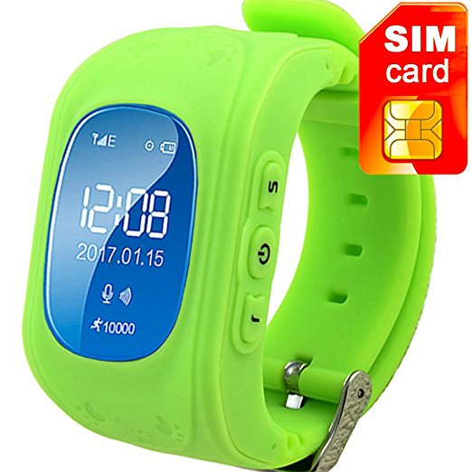 TURNMEON Smart Watch for Kids Children Smartwatch Phone with SIM Calls Anti-lost GPS Tracker SOS GPRS Bracelet Parent Control for Smartphone (Green)