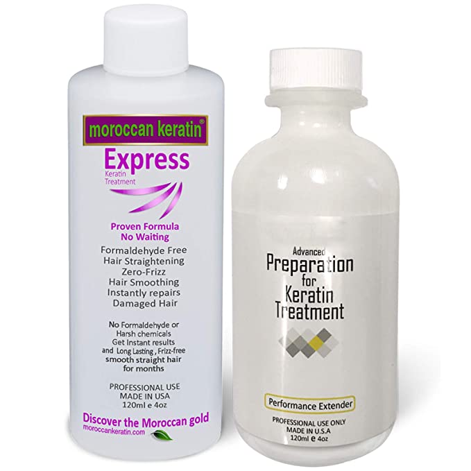 Moroccan Keratin Express Smoothing Straightening Blowout Hair Treatment Formaldehyde Free No Wait Formula Instant results 120ml and 120ml Booster