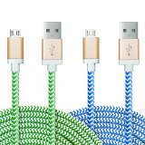 Micro USB Cable Besgoods 2PCS 2m  6ft 10 Colors Colorful High Speed Fast Sturdy Durable Fabric Braided Fiber Jacket with Gold Aluminium Shell Housing Head Charging Data Cable Cord for Samsung Galaxy Note 1245 S3S4S6 Edge Plus Tab Mega 63 Google Nexus 7 104 HTC One M89OneSVXX Xbox One PS4 Blackberry Motorola X EVO 4G LTE Nokia Lumia Google Nexus 7654 and Most Android Windows Phones Tablets - 12-month Warranty Green Blue